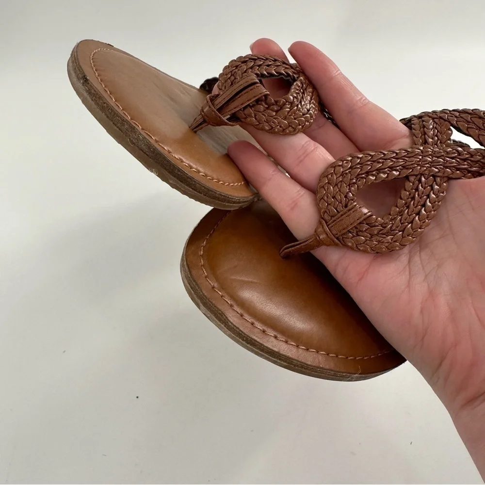 Merona sandals size 7 tan faux leather braided  T-strap vegan boho festival